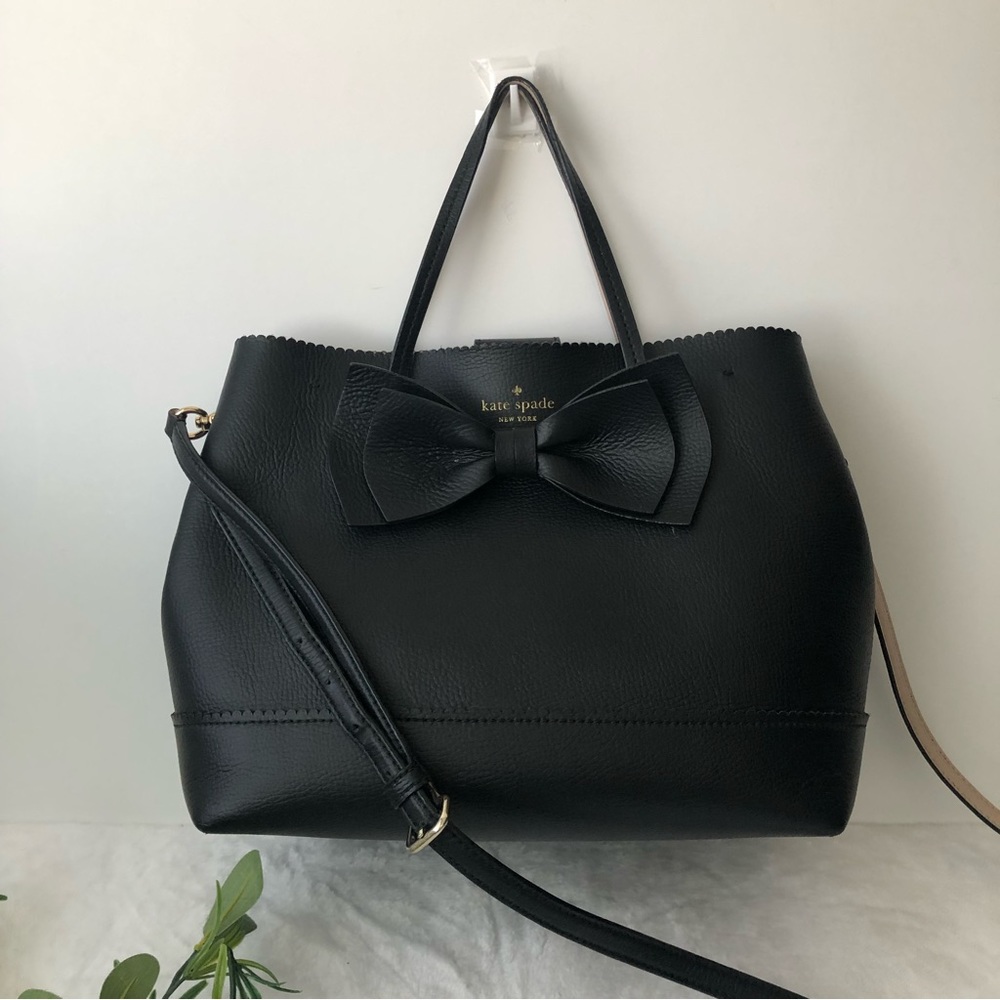 Kate Spade Vanderbilt Scalloped Bow Satchel Crossbody Bag, Black